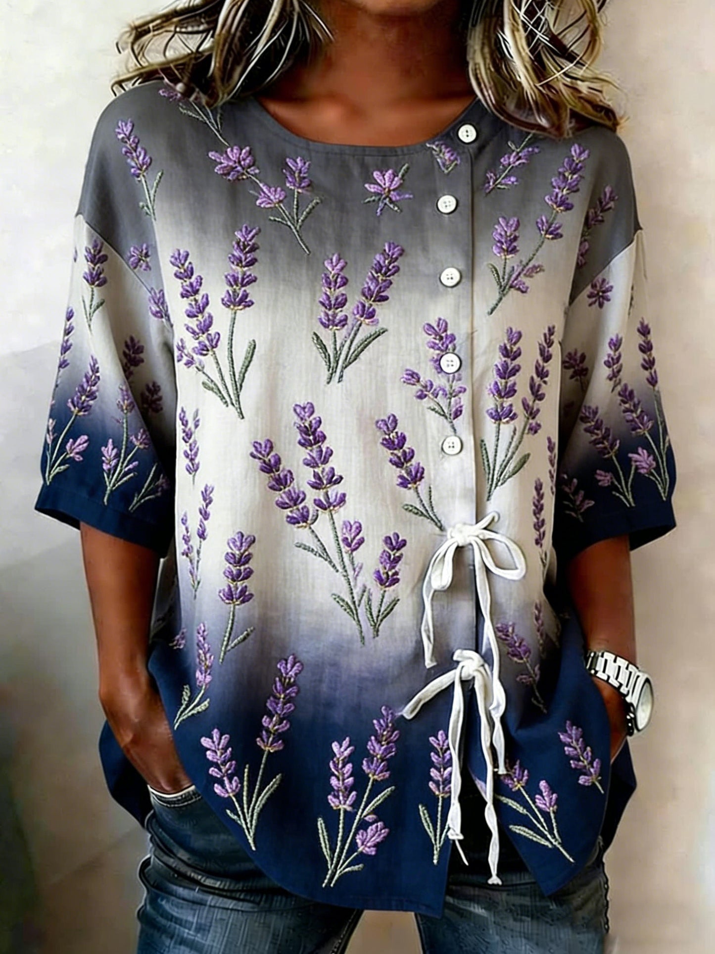 Women's Floral Buttoned Linen Blend Shirt