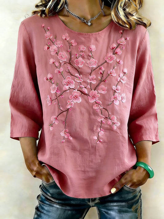 Women's Floral Art Linen Shirt