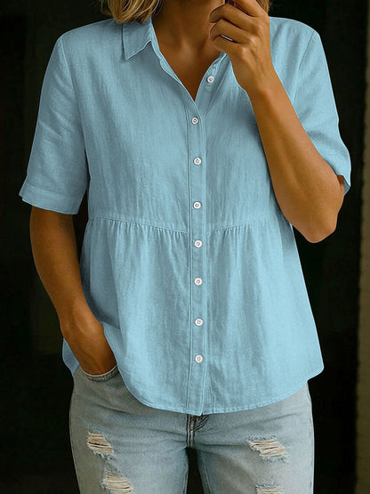 Women's Cotton And Linen Short-sleeve Shirt