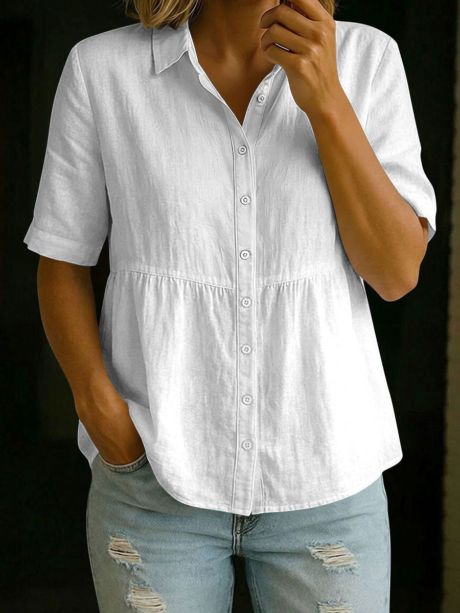 Women's Cotton And Linen Short-sleeve Shirt