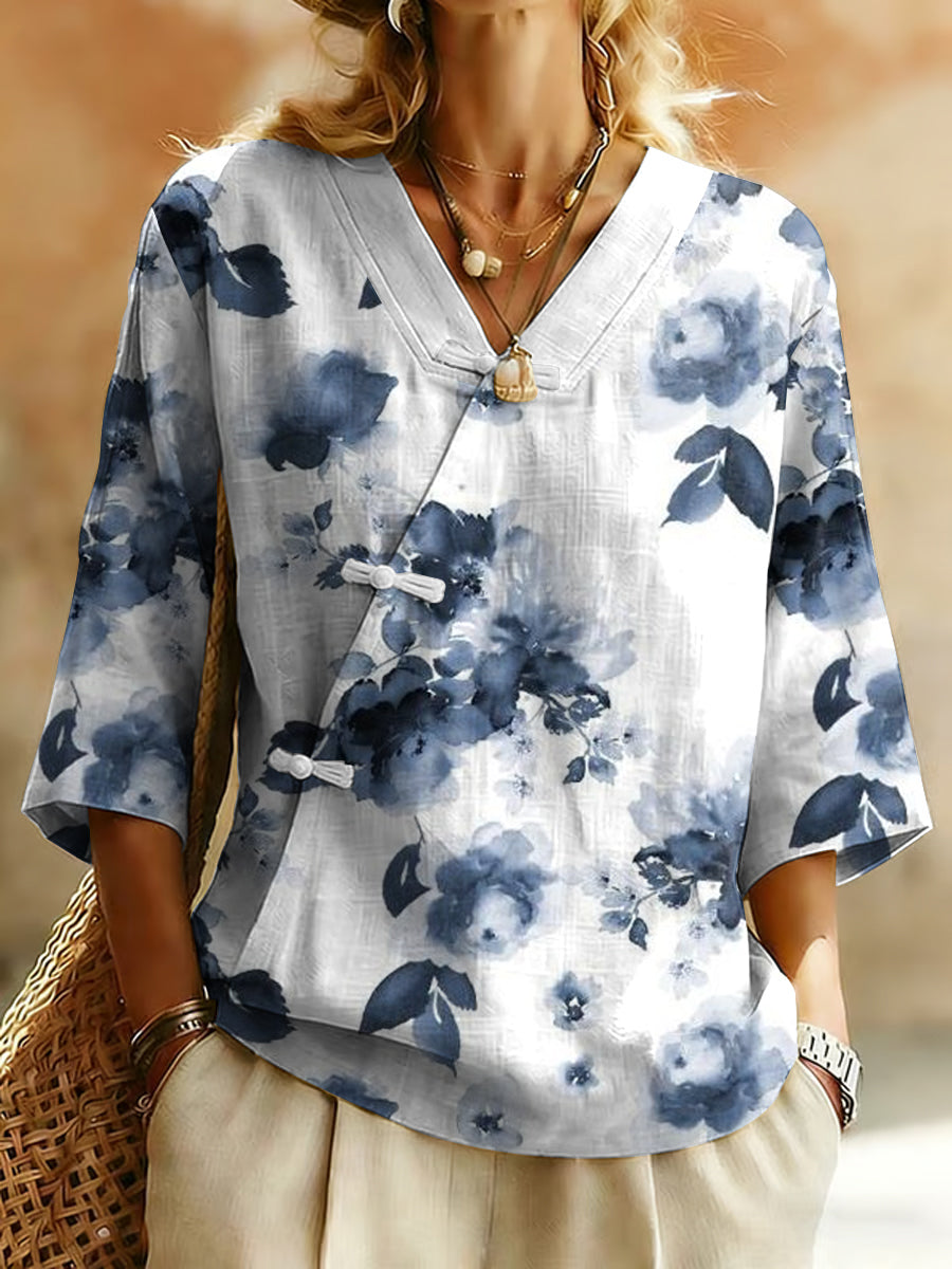 Women's Plants And Flowers  Linen Blend Shirt