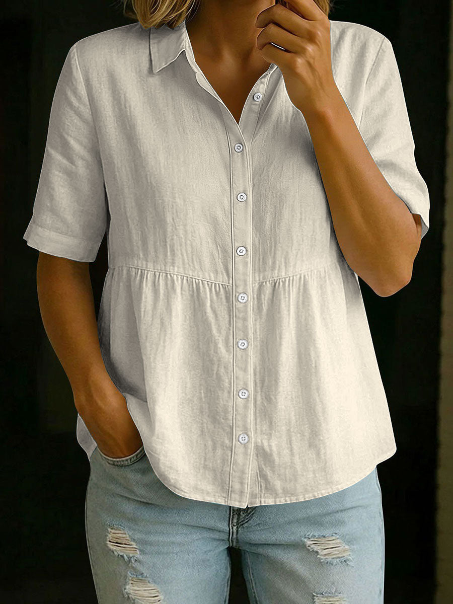 Women's Cotton And Linen Short-sleeve Shirt