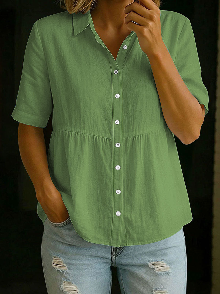 Women's Cotton And Linen Short-sleeve Shirt