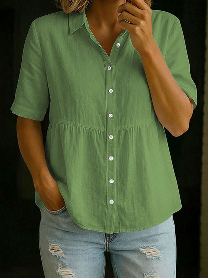 Women's Cotton And Linen Short-sleeve Shirt