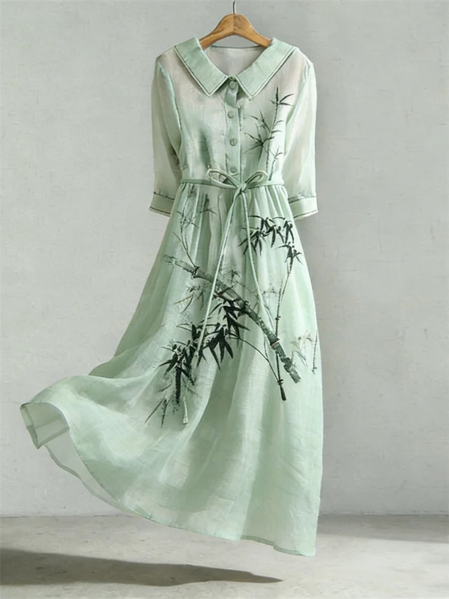 Women's Classy Japanese Bamboo Pattern Linen Blend Dress