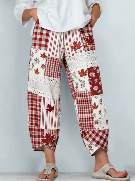 Women's Maple Leaf Cotton-Linen Casual Pants