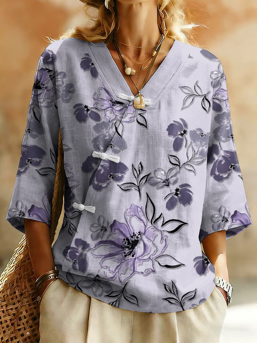 Women's Plants And Flowers  Linen Blend Shirt