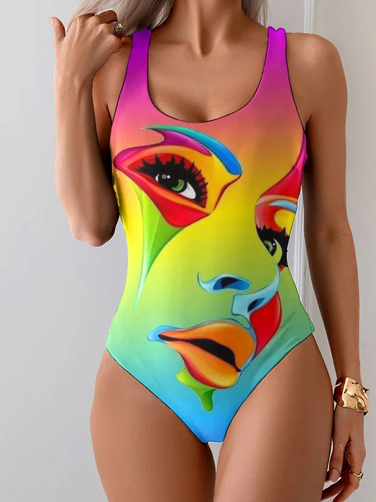 Women's Retro Abstract Art Print Swimsuit