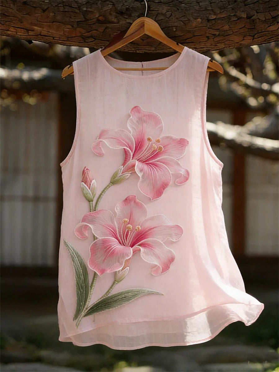 Women's Classy Lily Pattern Cotton Linen Top