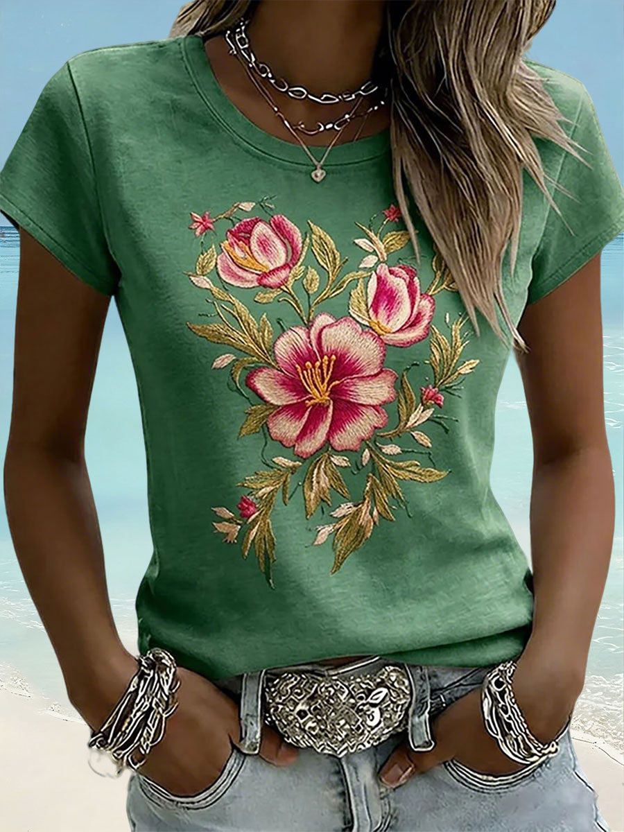 Women's Hibiscus Print Casual T-Shirt