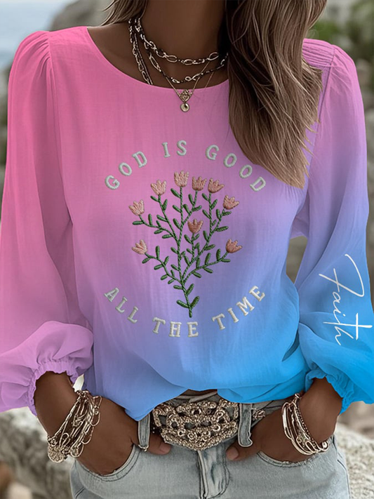 Women's God Is Good All The Time Cotton And Linen Long Sleeve