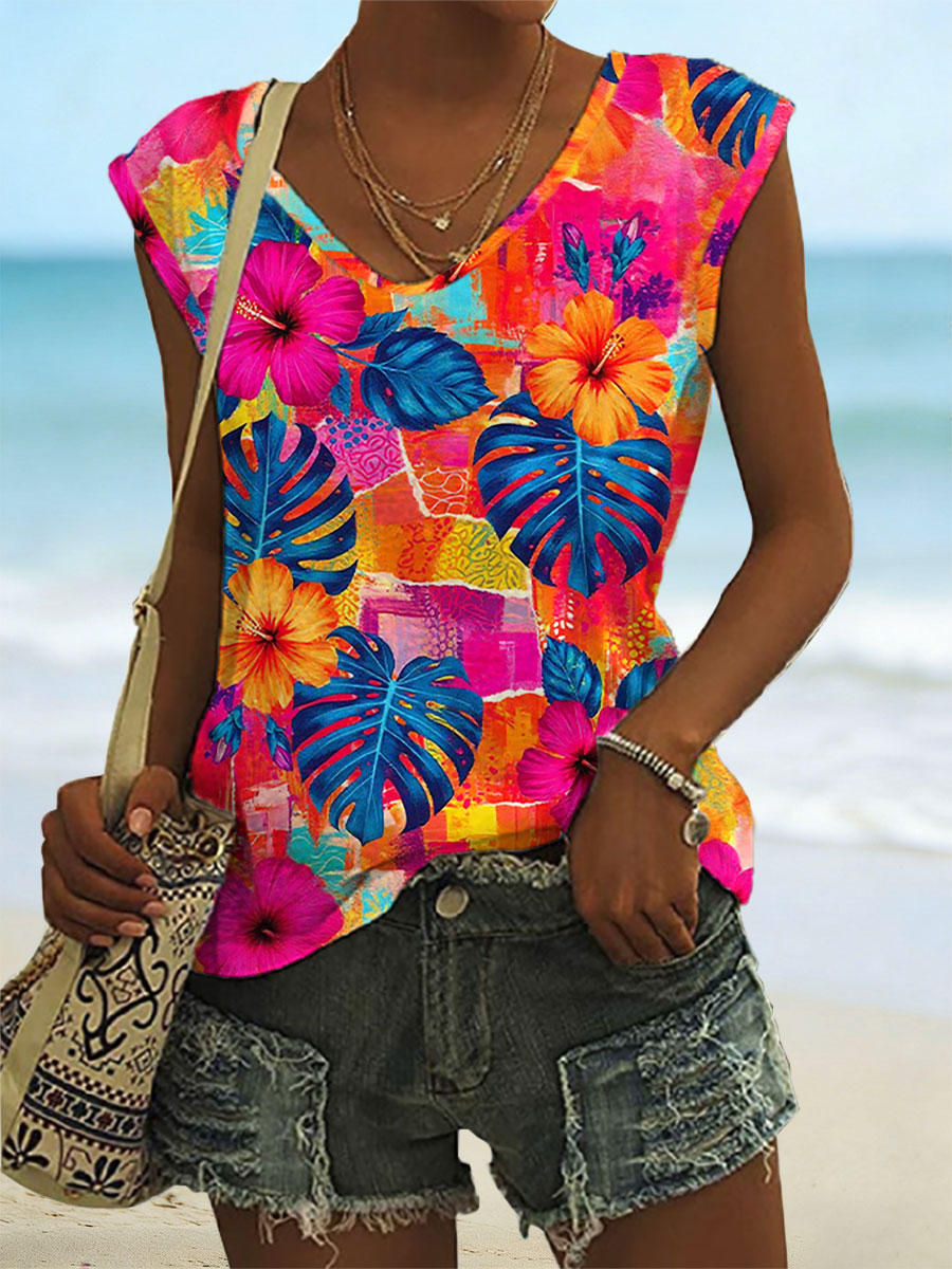 Women's Hibiscus Print Casual Vest