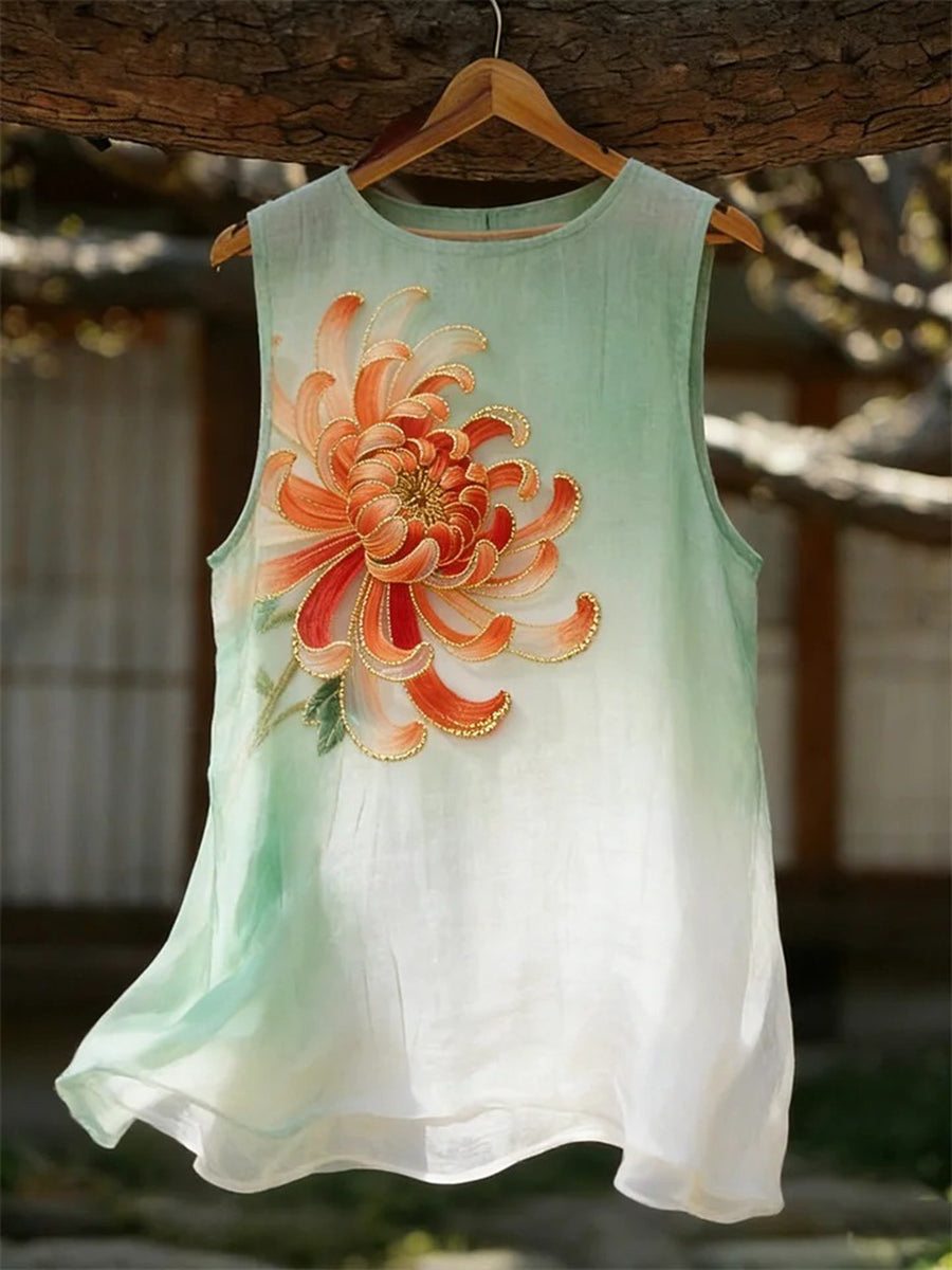 Women's Classy Chrysanthemum Pattern Cotton Linen Top