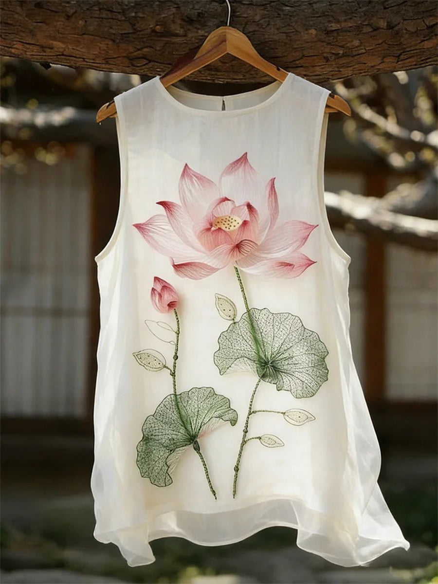 Women's Classy Lotus Pattern Cotton Linen Top