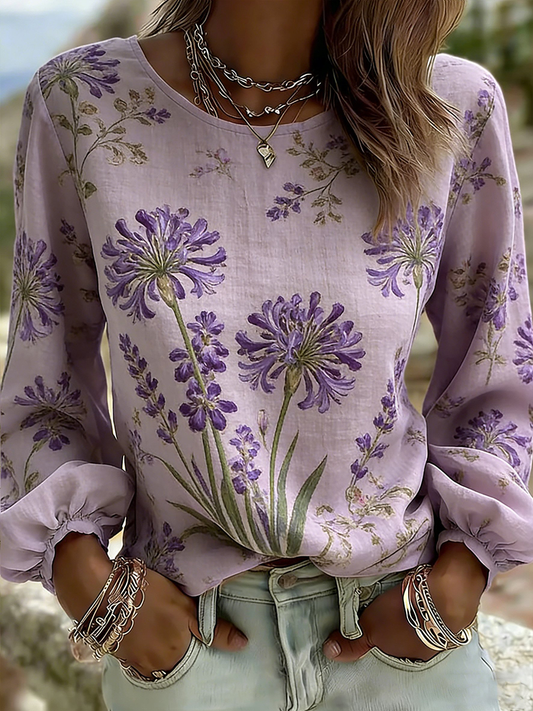 Women's Plant Flower Cotton And Linen Top