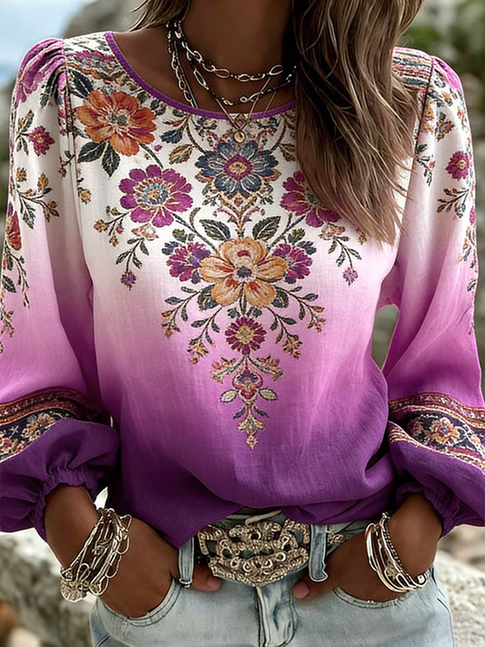 Women's Plant Flower Cotton And Linen Top