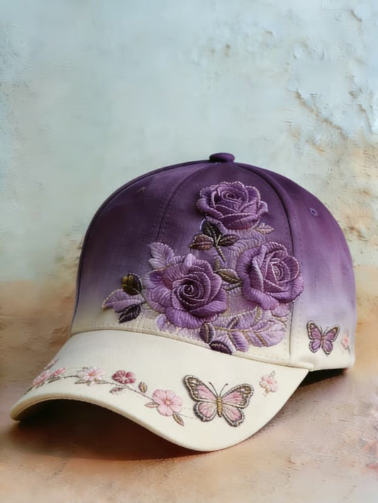 Retro Purple Floral Print Casual Hat