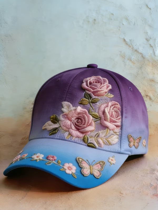 Retro Purple Floral Print Casual Hat