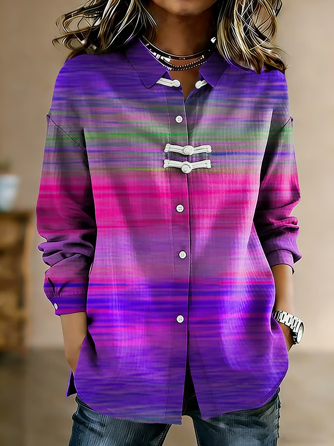 Women's Casual Purple Cotton-Linen Shirt
