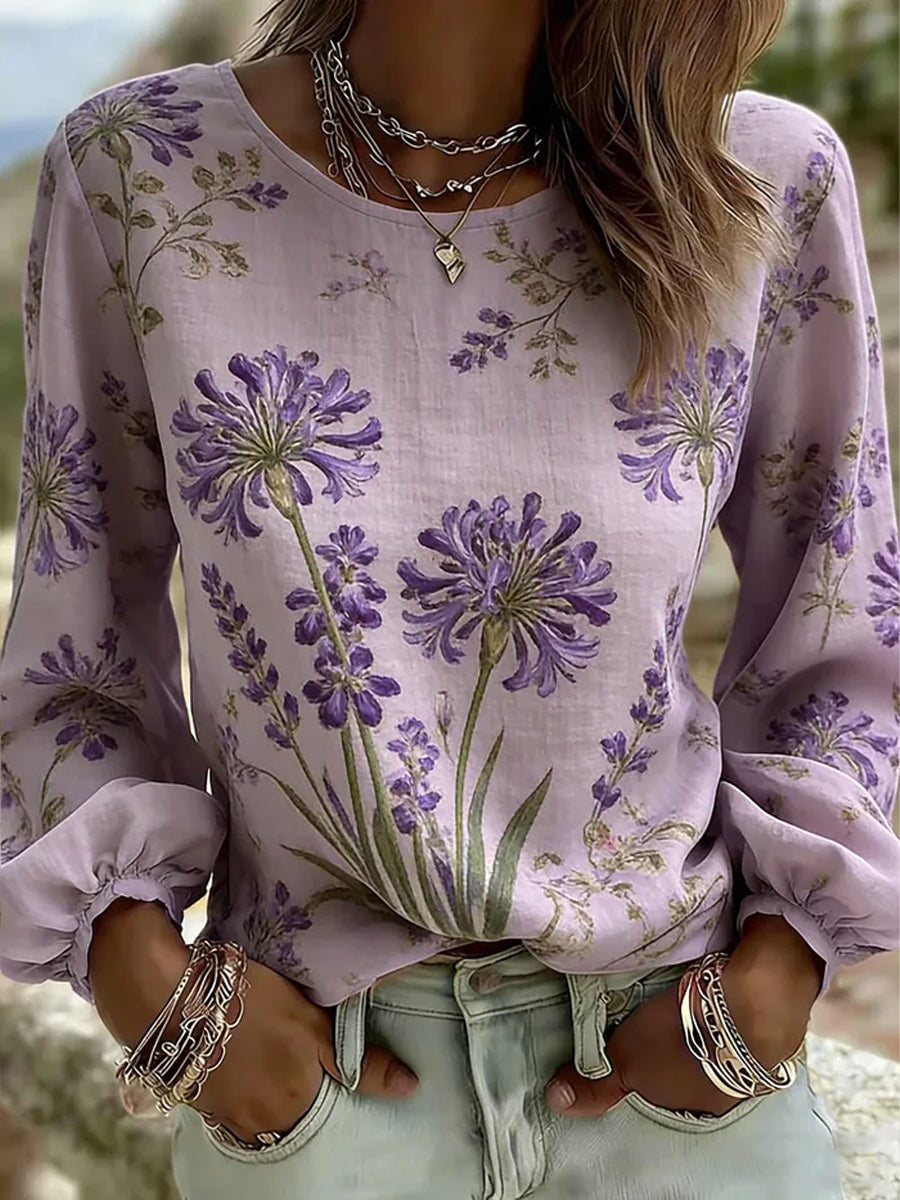 Women's Purple Flora Art Print Casual T-Shirt