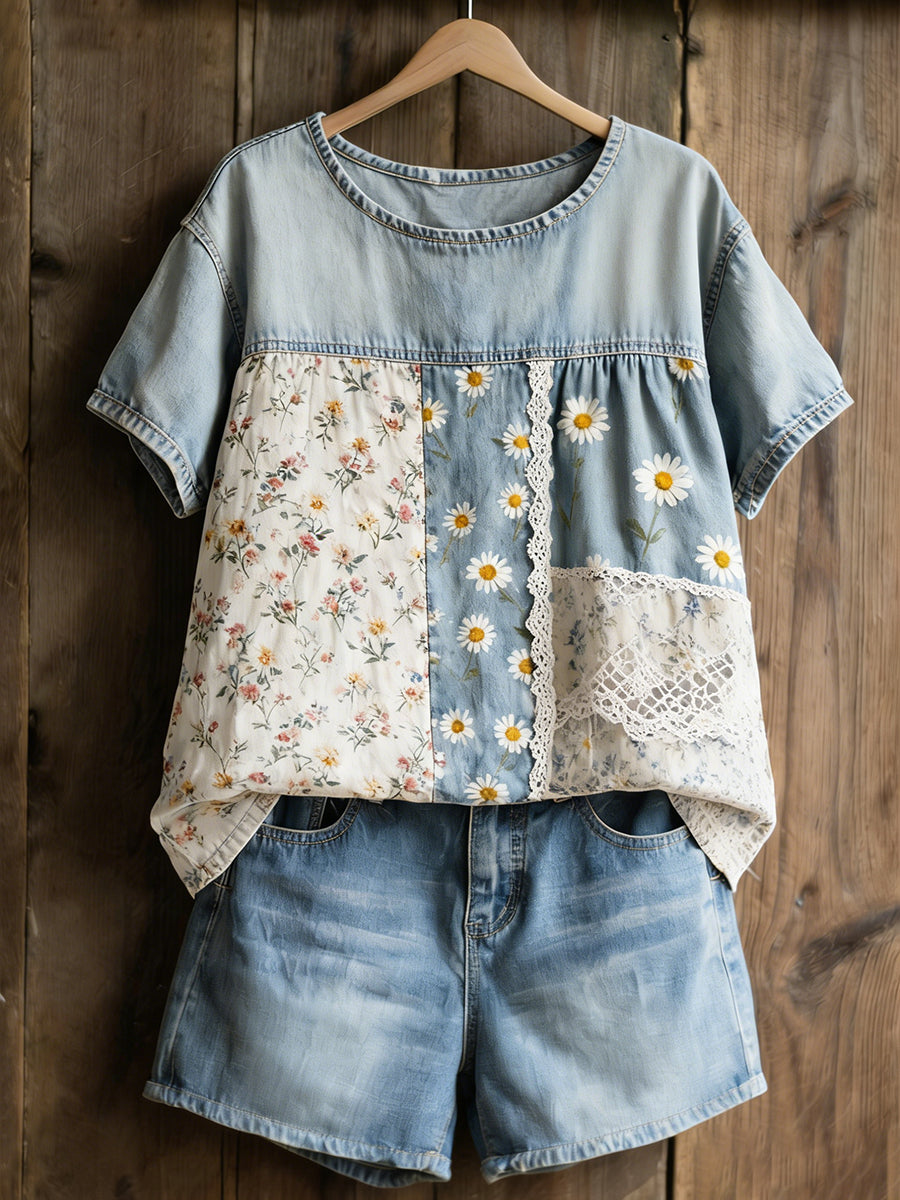 Women's Daisy Print Casual T-Shirt