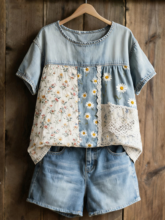 Women's Daisy Print Casual T-Shirt