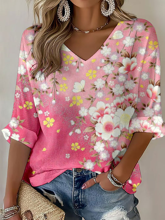 Women's Cherry Blossom Festival V-Neck Tops