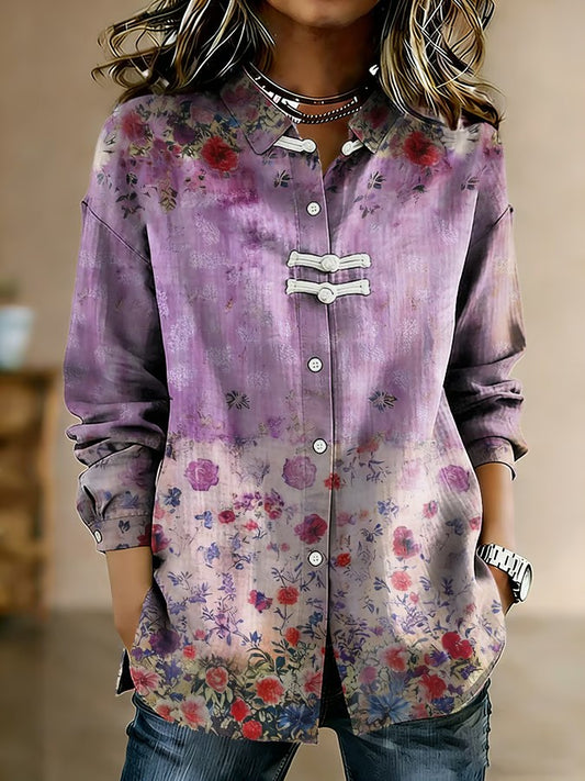 Women's Casual Purple Cotton-Linen Shirt