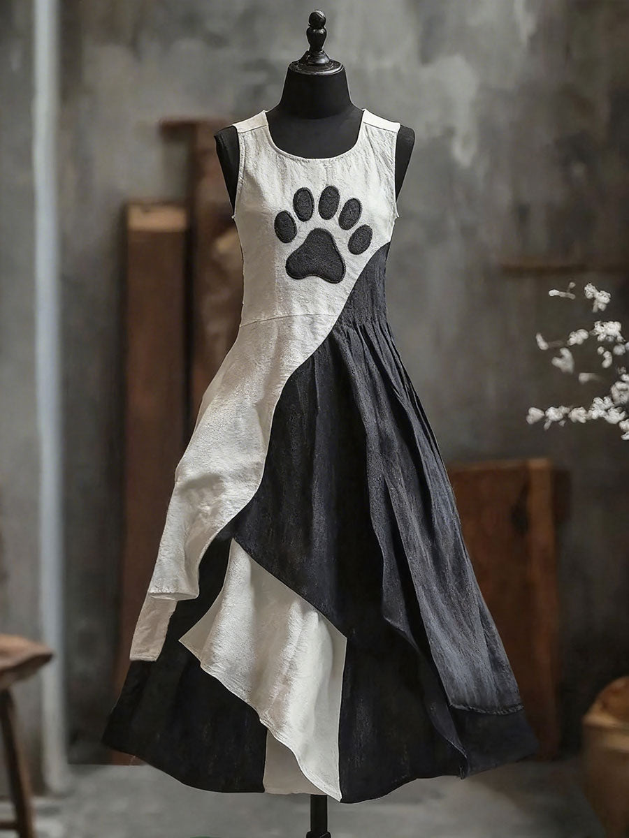 Women's Pet Paw Print Color-Block Dress