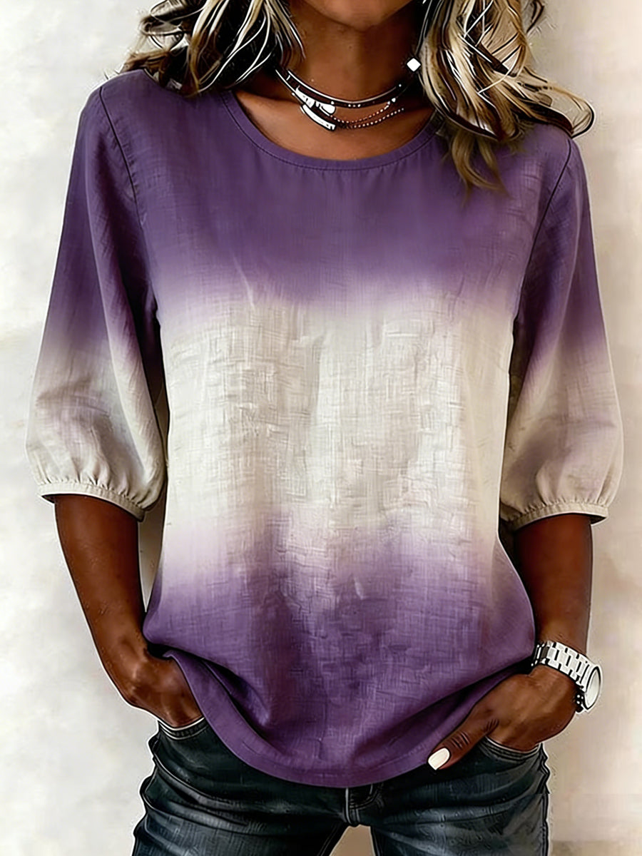 Women's Purple Gradient Print  Alzheimer's Awareness Support Half-Sleeve Shirt