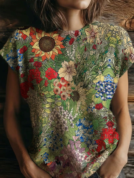 Women's Floral Art Retro Printed Tops