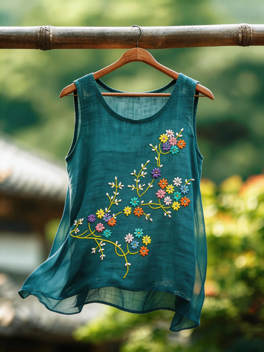 Women's Classy Floral Pattern Cotton Linen Top