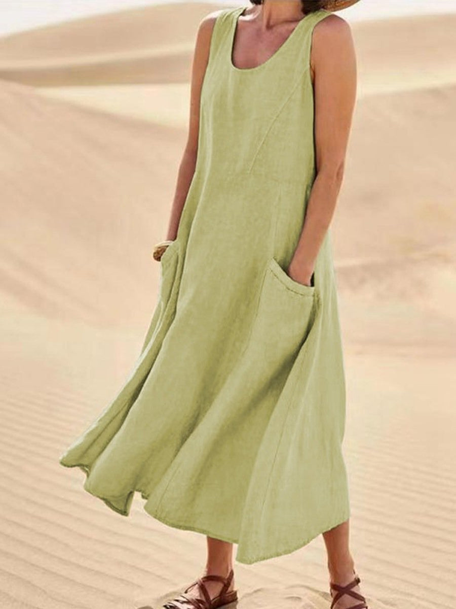 Women's Casual Elegant Sleeveless Cotton Midi Dress