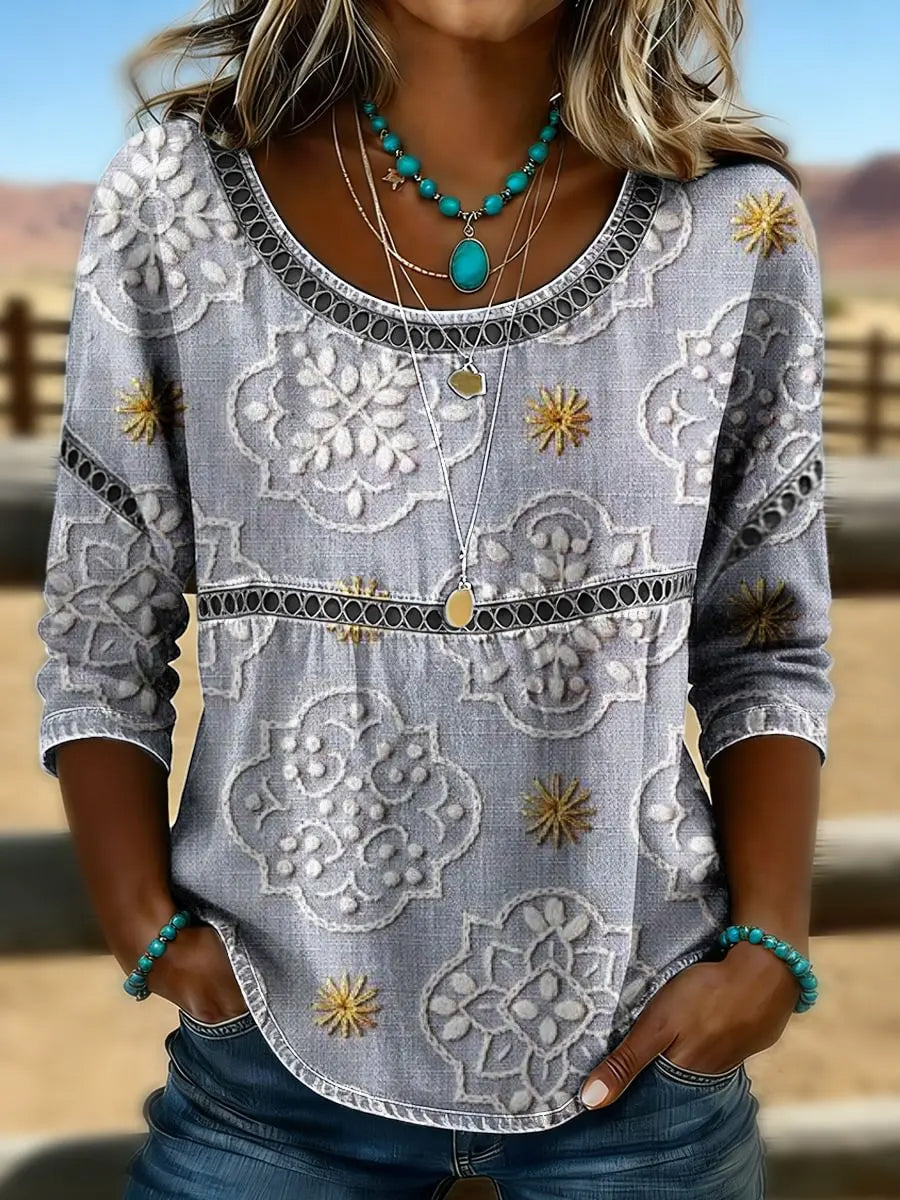Women's Retro Western  Art Print Casual  T-shirt