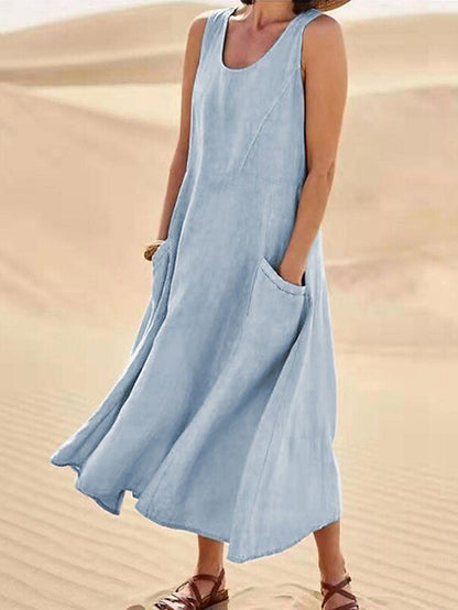 Women's Casual Elegant Sleeveless Cotton Midi Dress