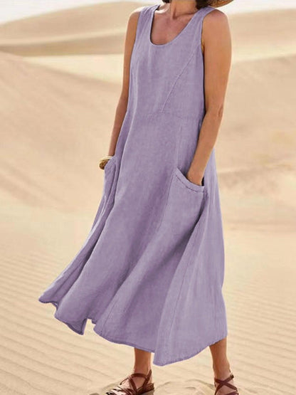 Women's Casual Elegant Sleeveless Cotton Midi Dress