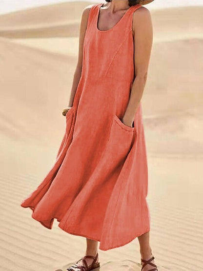 Women's Casual Elegant Sleeveless Cotton Midi Dress