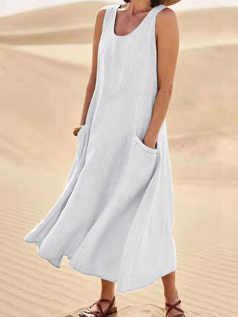 Women's Casual Elegant Sleeveless Cotton Midi Dress
