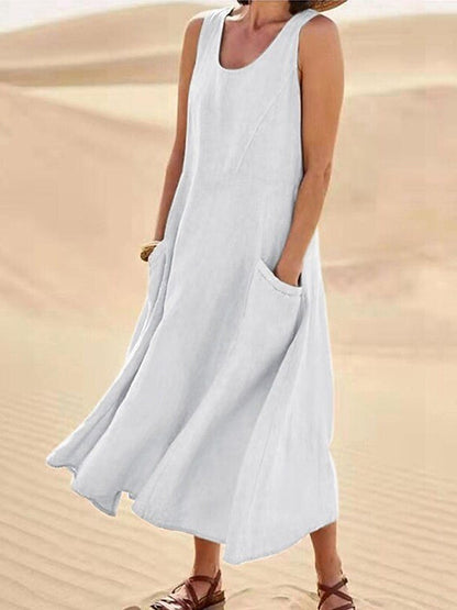 Women's Casual Elegant Sleeveless Cotton Midi Dress