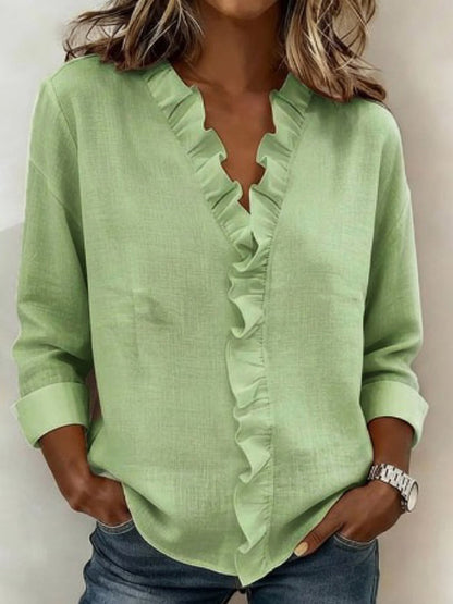Women's Casual Elegant Ruffle Long-Sleeve Shirt