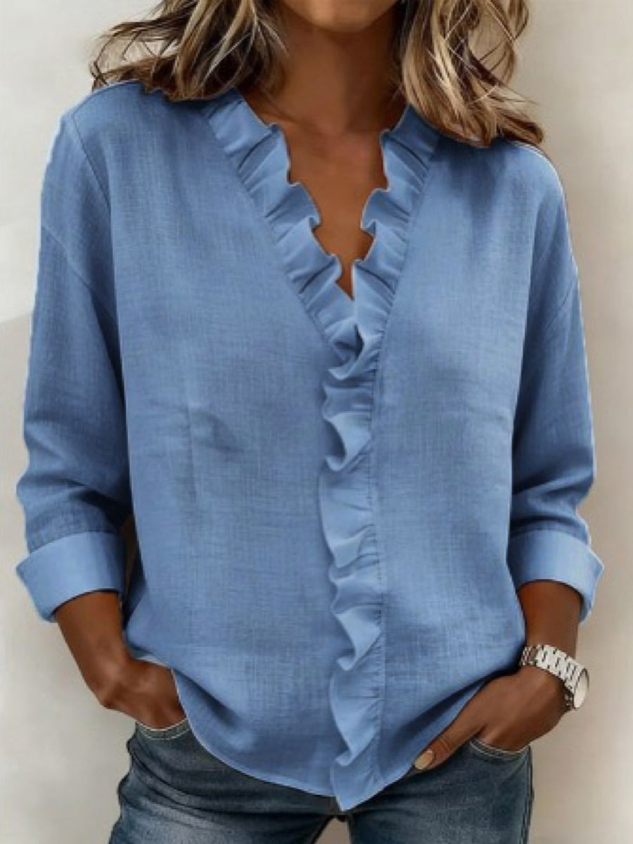 Women's Casual Elegant Ruffle Long-Sleeve Shirt