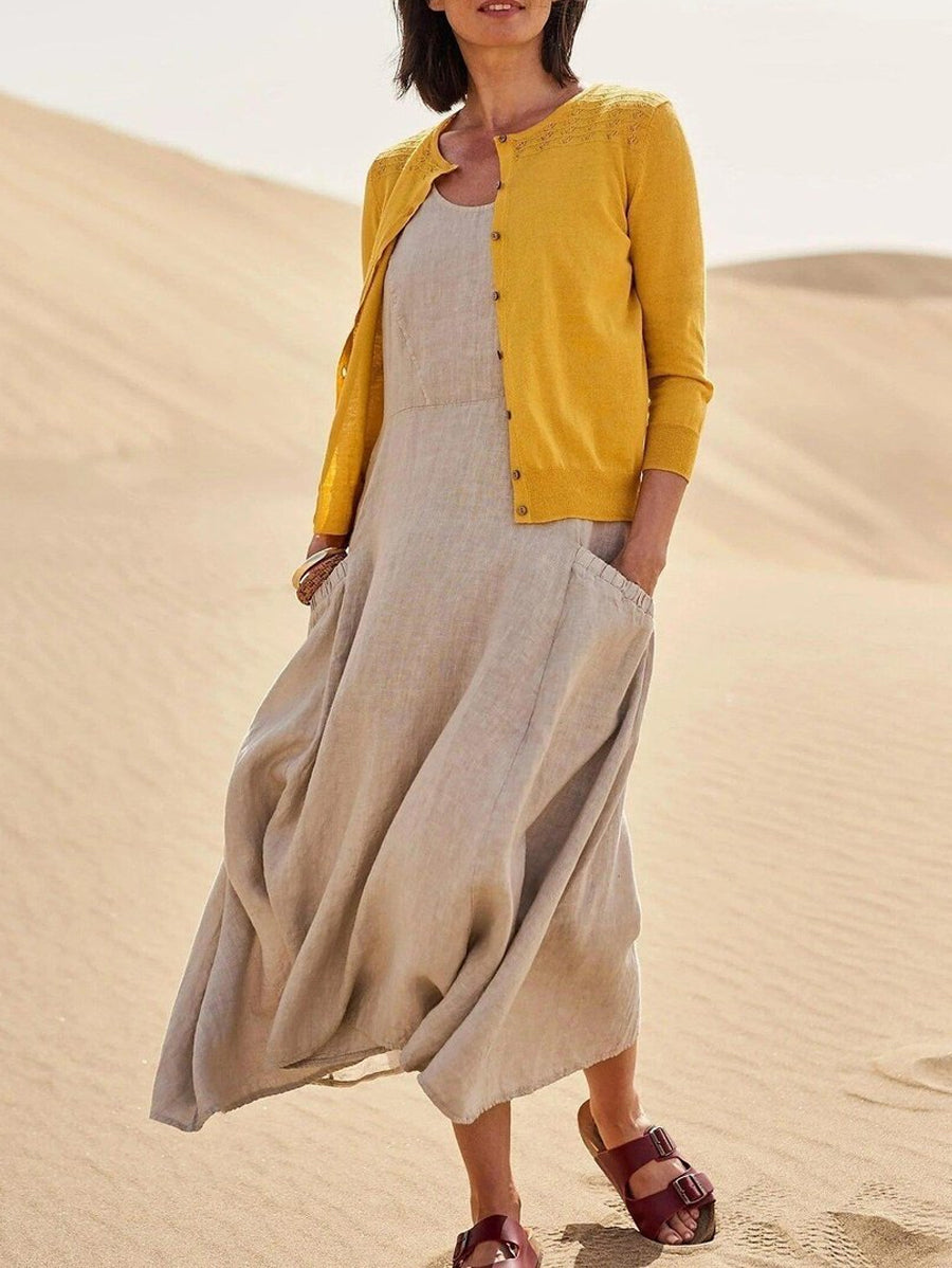 Women's Casual Elegant Sleeveless Cotton Midi Dress