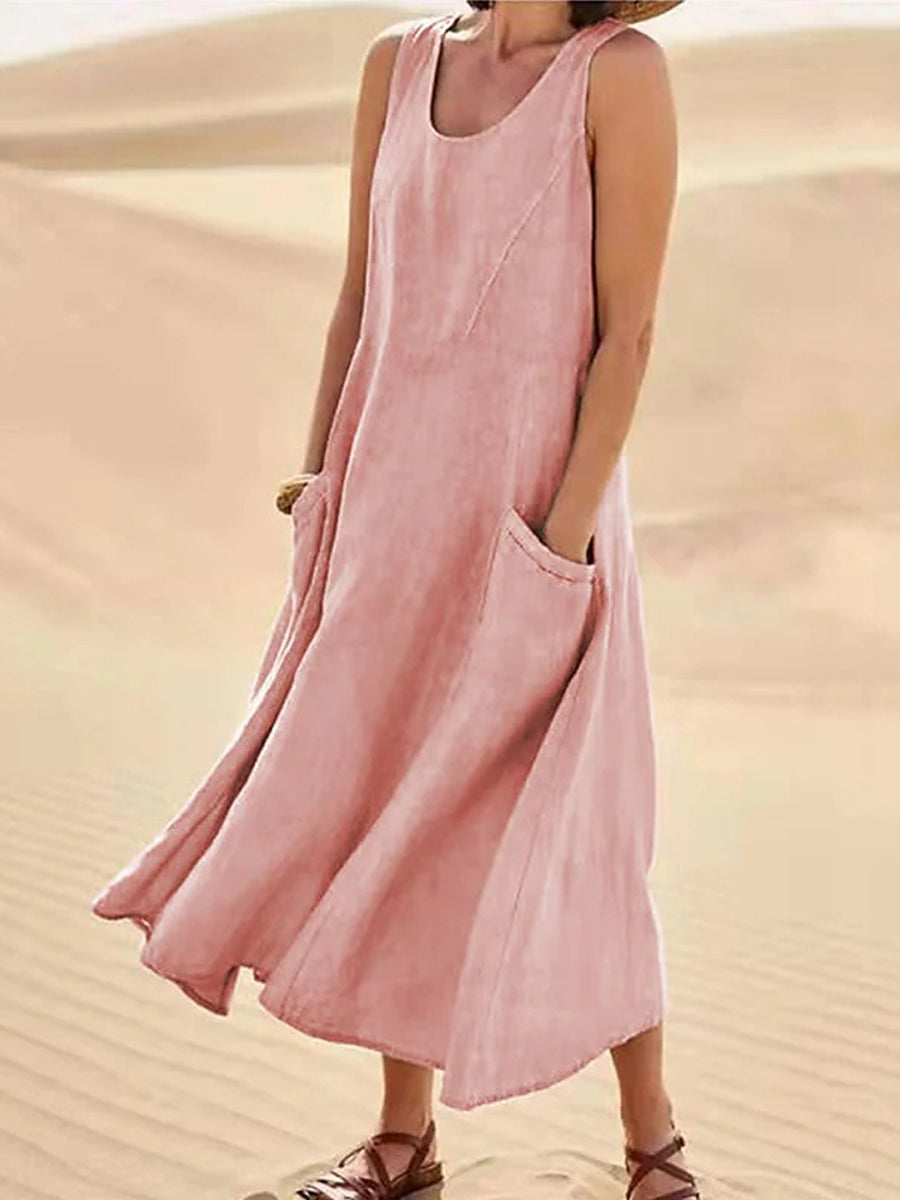Women's Casual Elegant Sleeveless Cotton Midi Dress