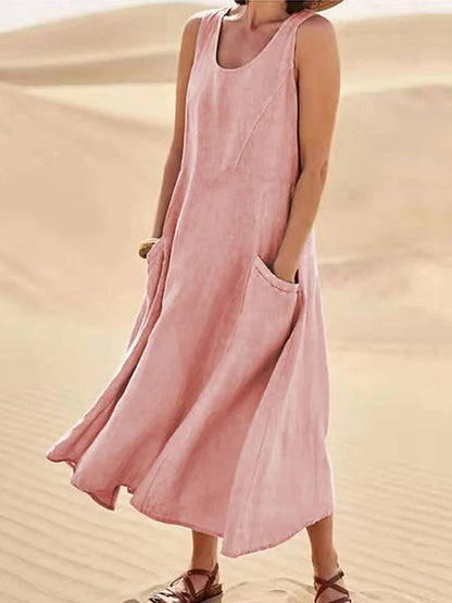 Women's Casual Elegant Sleeveless Cotton Midi Dress