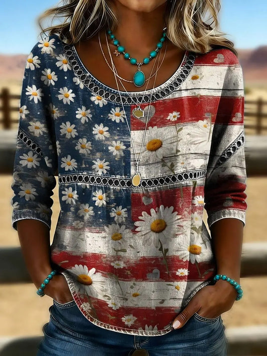 Women's Retro Western  Art Print Casual  T-shirt