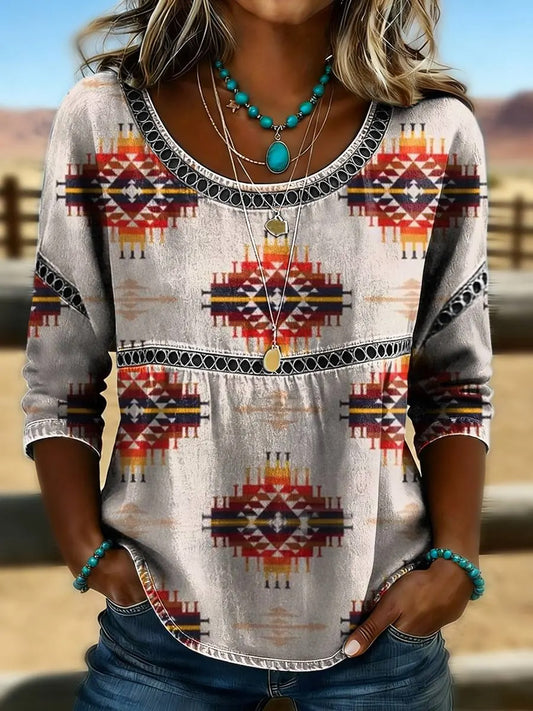 Women's Retro Western  Aztec Print Casual T-shirt
