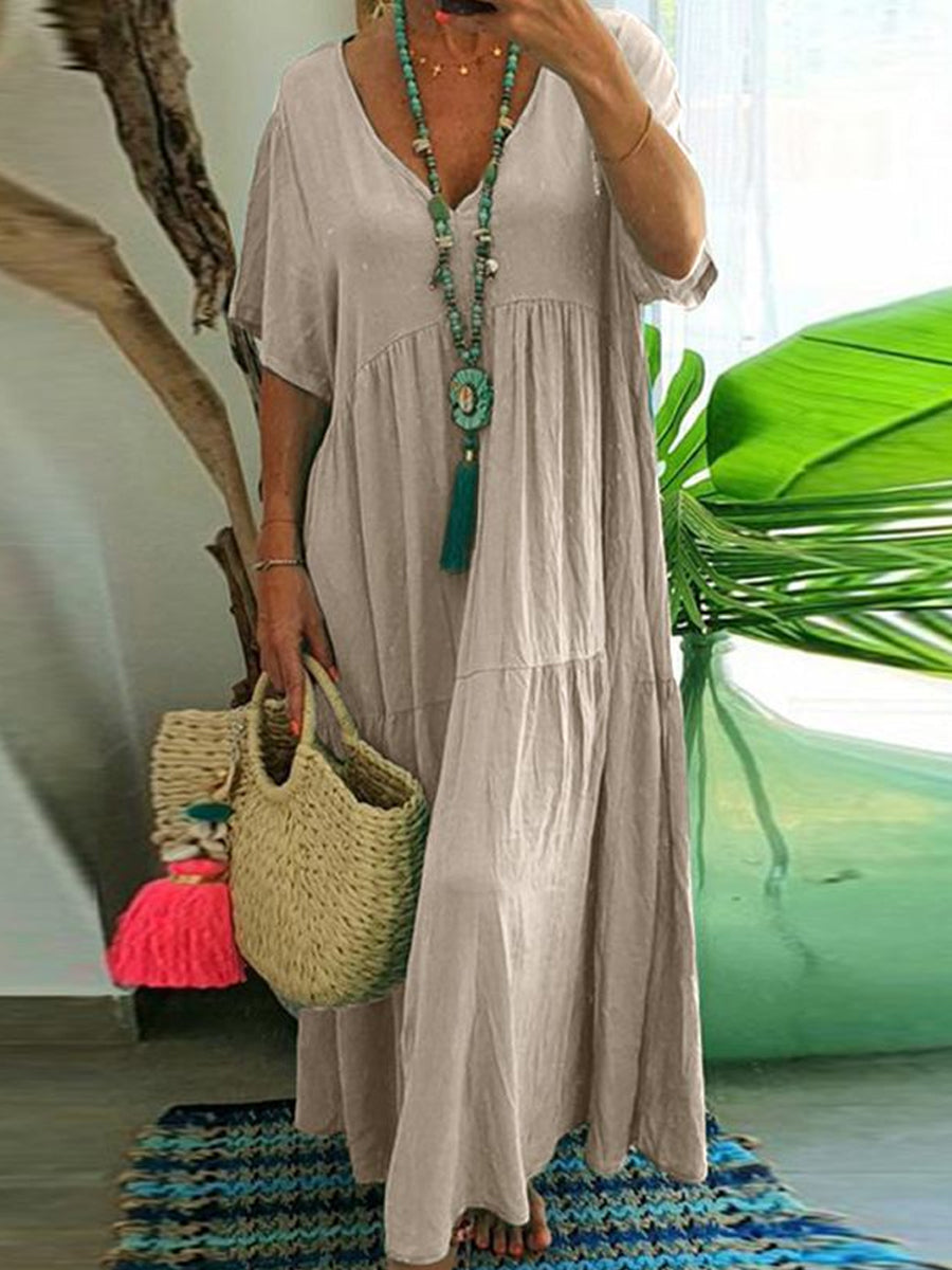 Women's Casual Loose-Fit V-Neck Dress