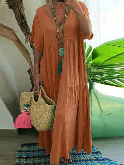 Women's Casual Loose-Fit V-Neck Dress