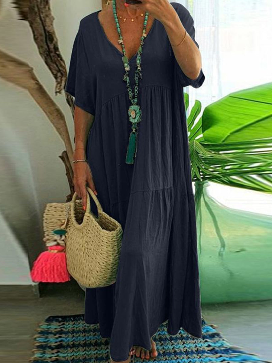 Women's Casual Loose-Fit V-Neck Dress