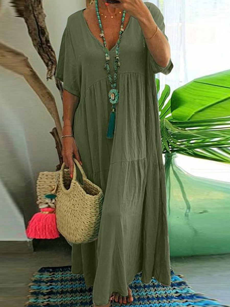 Women's Casual Loose-Fit V-Neck Dress